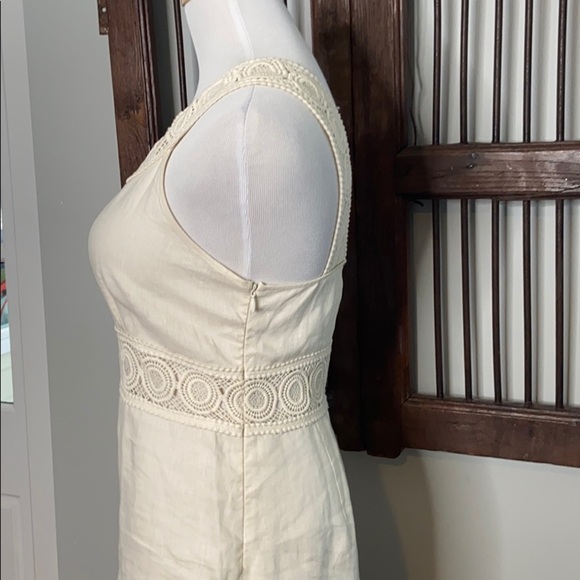 CALYPSO CREAM LINEN CROCHET SLEEVELESS DRESS SZ M - Picture 3 of 7